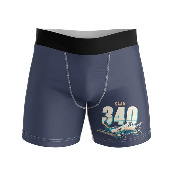Saab 340B - Men Boxers - Cartoon - Navy Blue