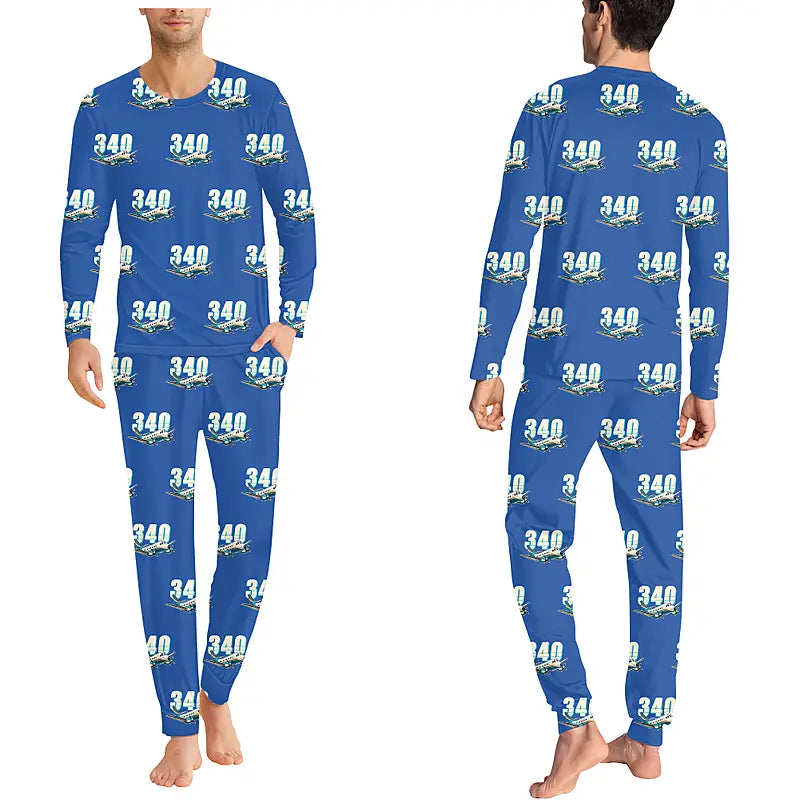 Saab 340B - Men Pajamas - Cartoon Pattern - Blue