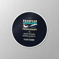 Thumbnail for Saab 340B - Original + Name - Circle Sticker - Close-up