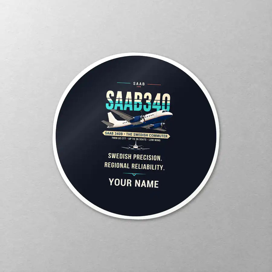 Saab 340B - Original + Name - Circle Sticker - Close-up