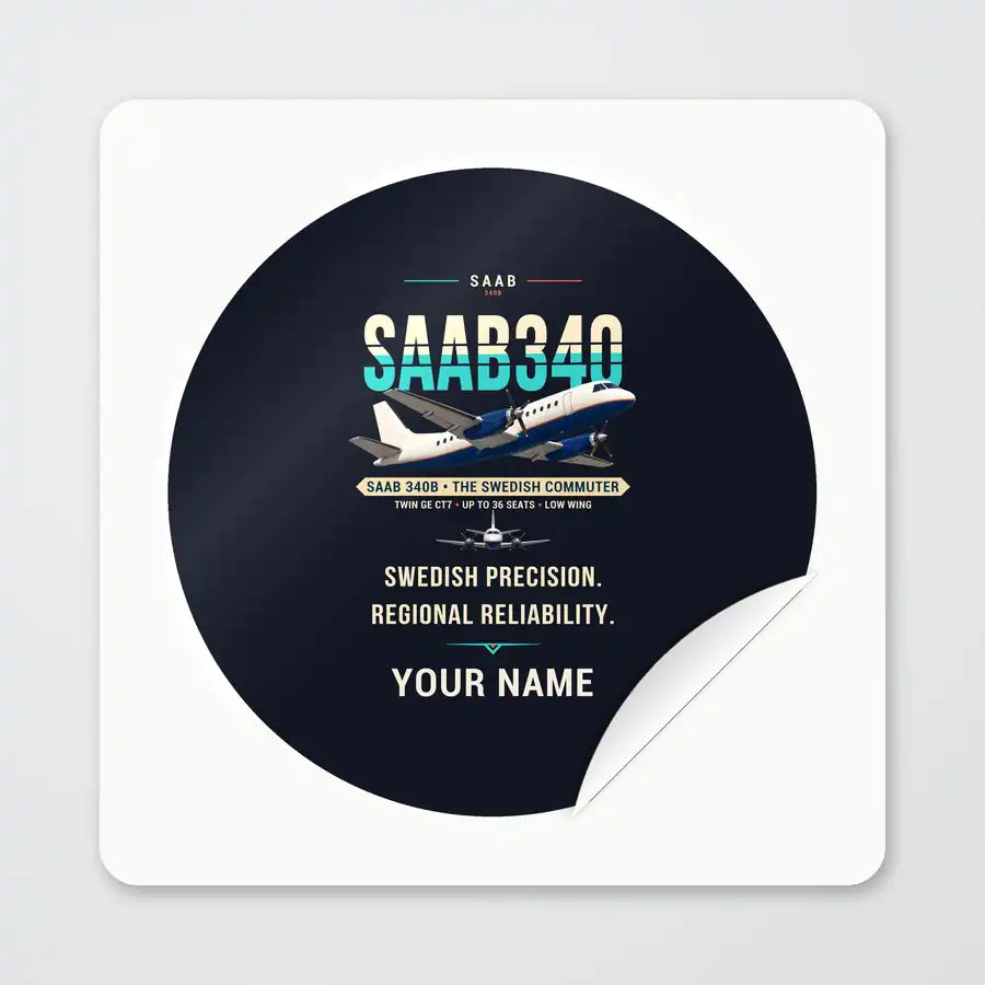 Saab 340B - Original + Name - Circle Sticker - Peel