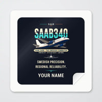 Thumbnail for Saab 340B - Original + Name - Square Sticker - Peel