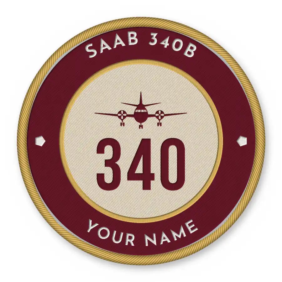 Saab 340B Patches - Circle + Name - Burgundy Cream