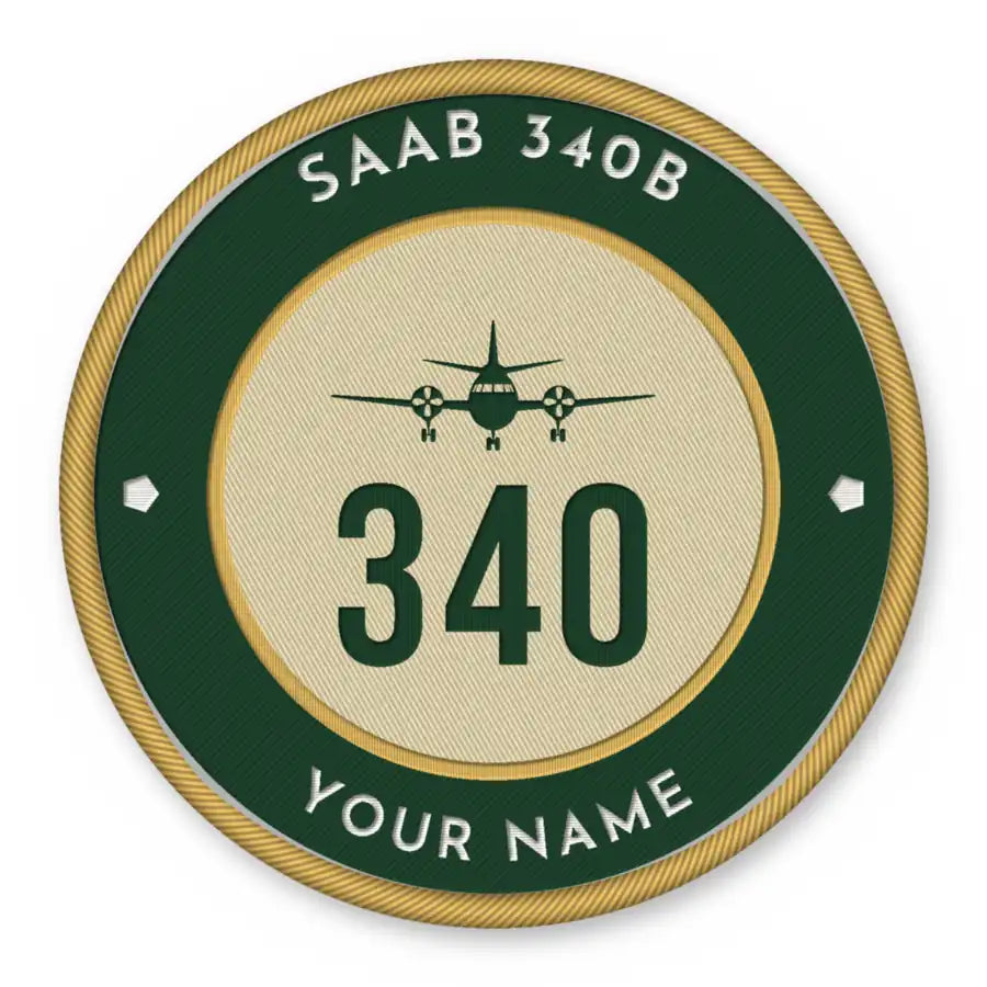 Saab 340B Patches - Circle + Name - Forest Gold