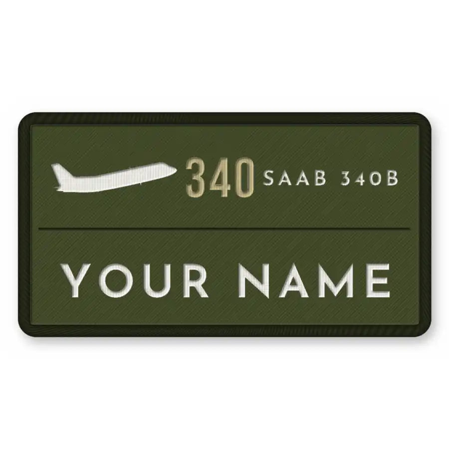 Saab 340B Patches - Rectangle + Name - Olive Khaki