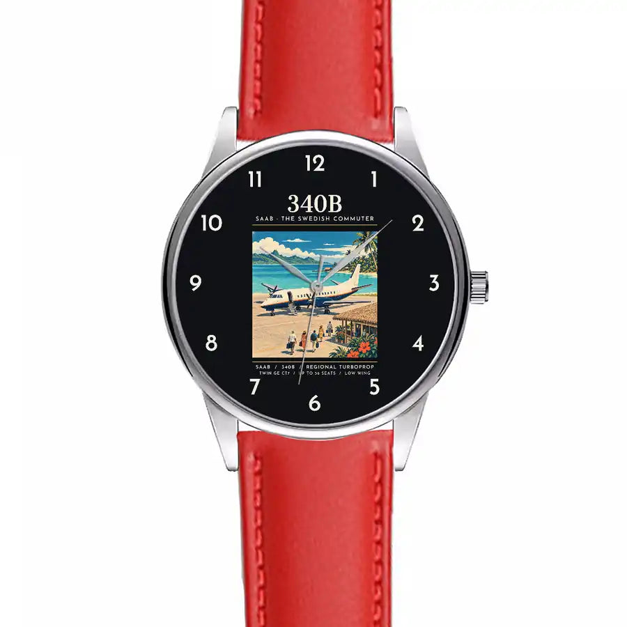Saab 340B - Poster - Leather Strap - Red Leather Strap