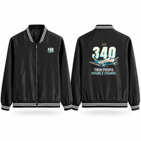 Thumbnail for Saab 340B Stylish Jackets - Baseball Collar - Cartoon - Black