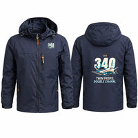 Thumbnail for Saab 340B Stylish Jackets - Hooded Windbreaker - Cartoon - Navy Blue
