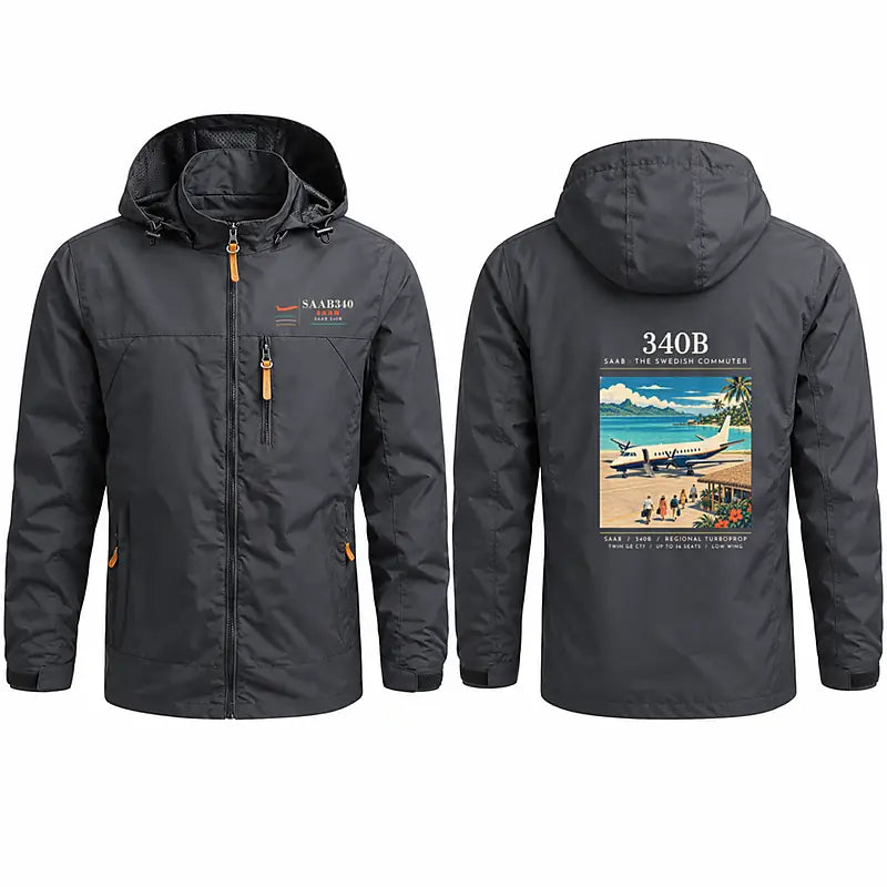 Saab 340B Stylish Jackets - Hooded Windbreaker - Poster - Charcoal