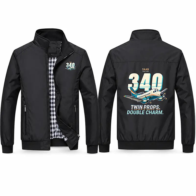 Saab 340B Stylish Jackets - Stand Collar - Cartoon - Black