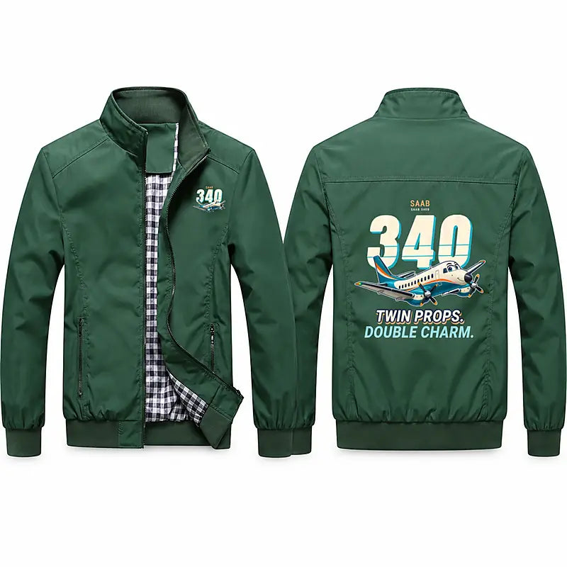 Saab 340B Stylish Jackets - Stand Collar - Cartoon - Green