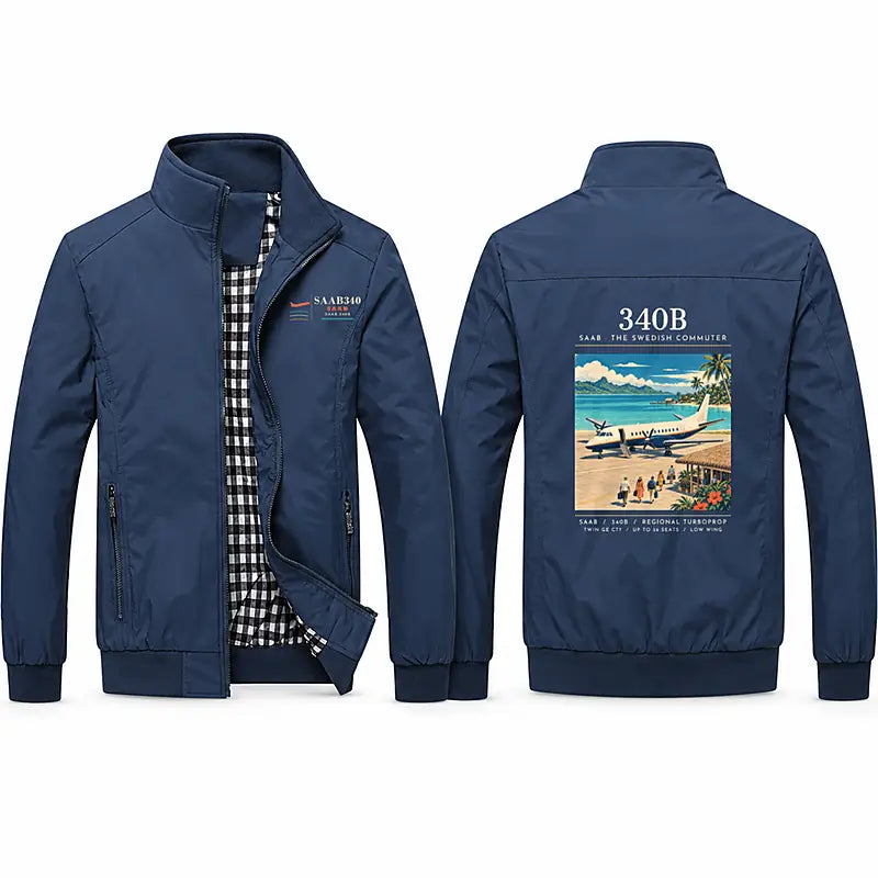 Saab 340B Stylish Jackets - Stand Collar - Poster - Navy Blue