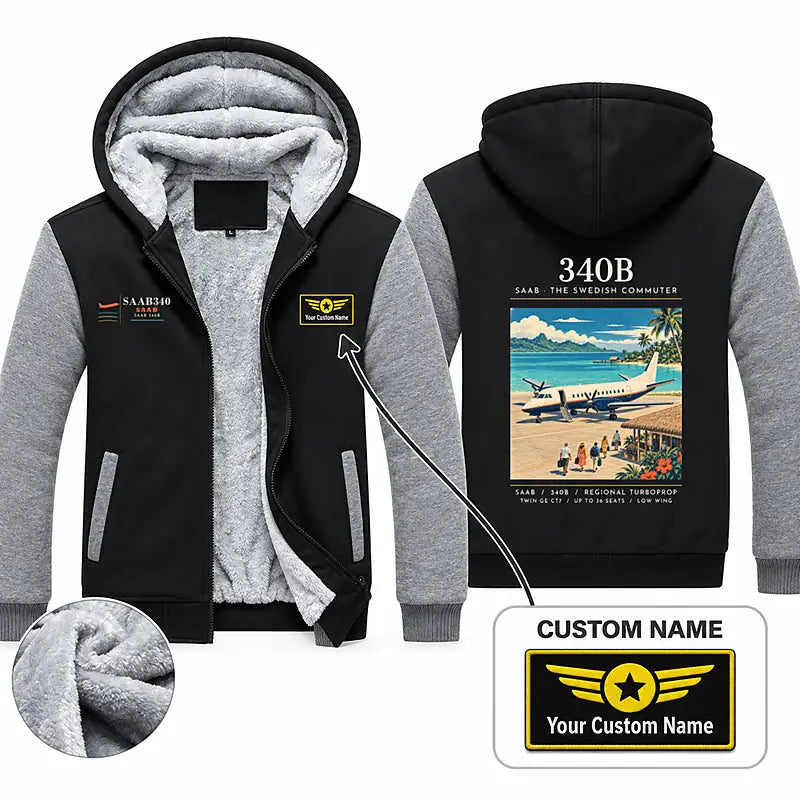 Saab 340B Zipped Sweatshirts - Poster + Name - Black & Gray