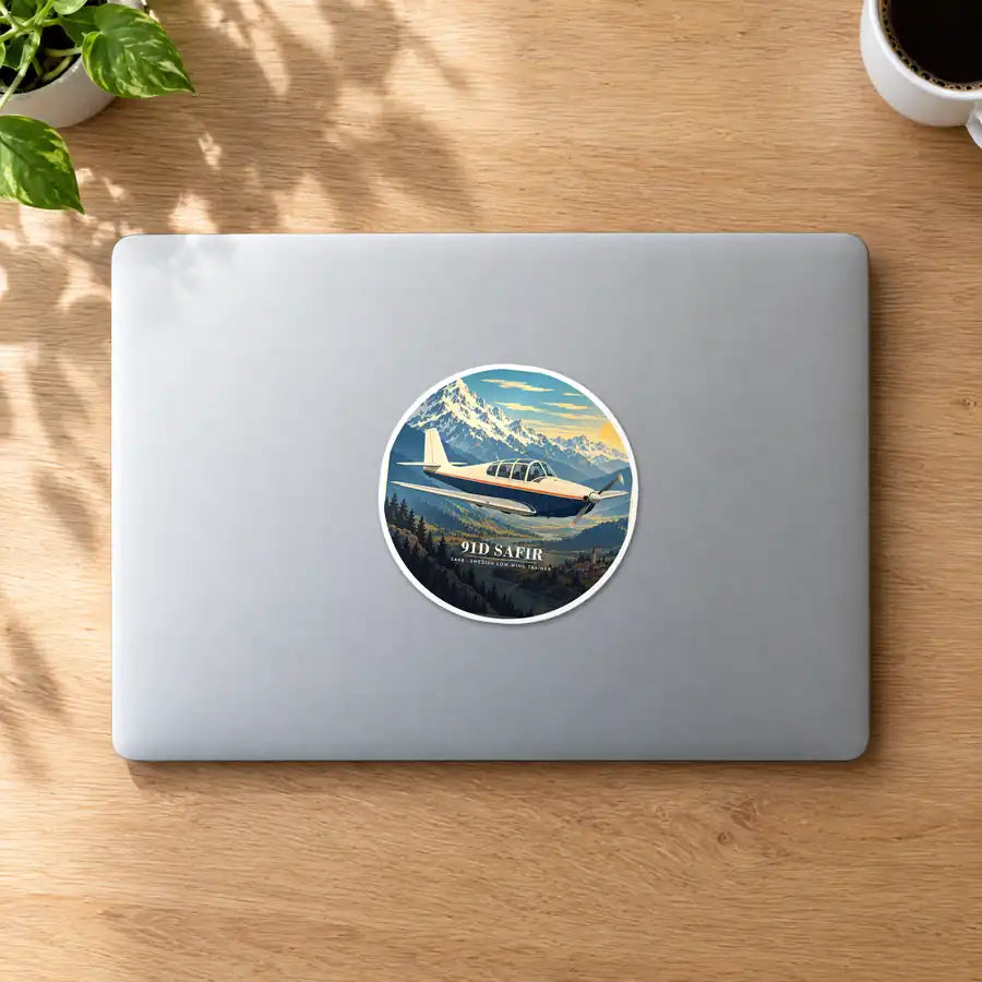 Saab 91D Safir - 3D - Circle Sticker - MacBook