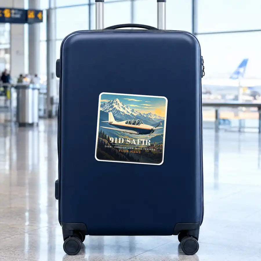Saab 91D Safir - 3D + Name - Square Sticker - Suitcase