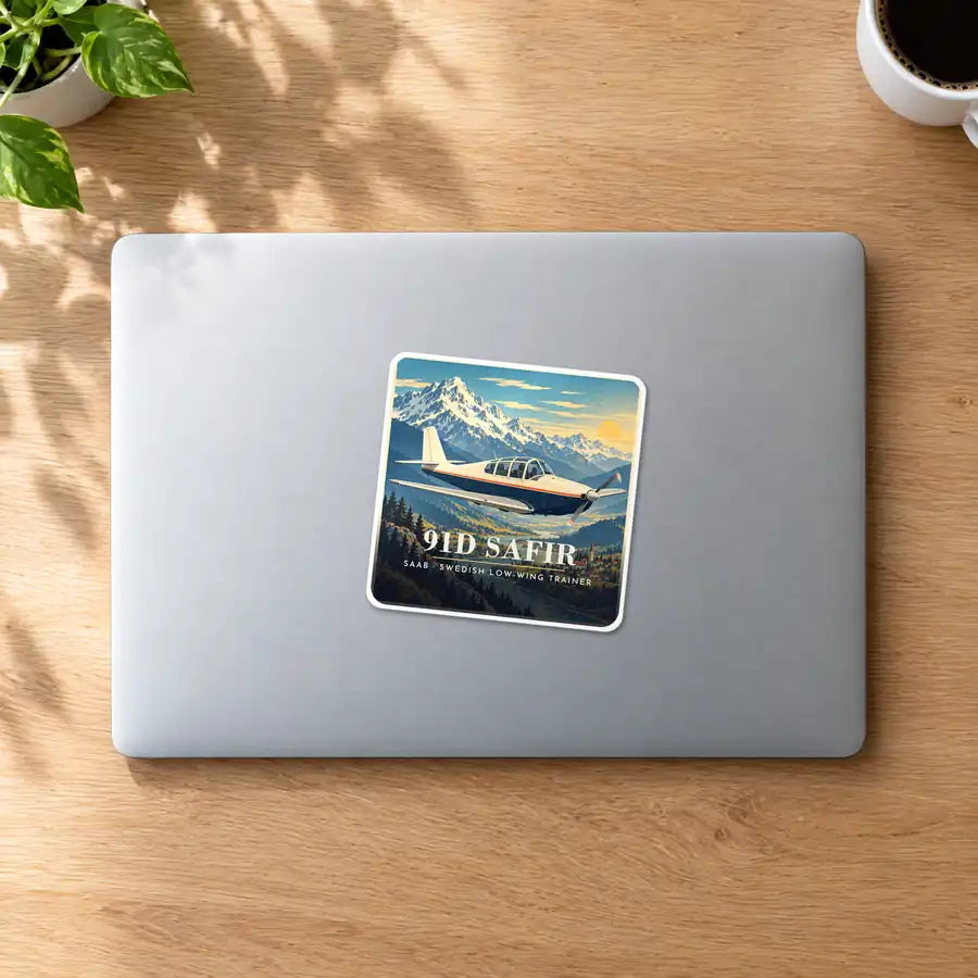 Saab 91D Safir - 3D - Square Sticker - MacBook