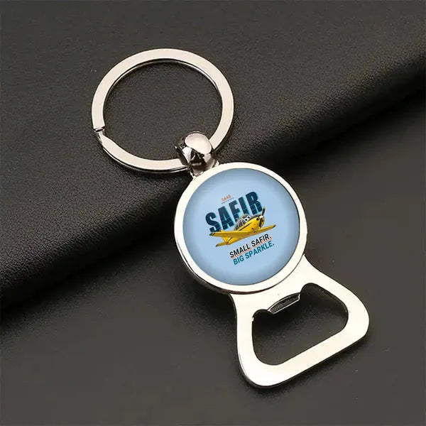Saab 91D Safir - Cartoon - Bottle Opener Key Chain - Light Blue