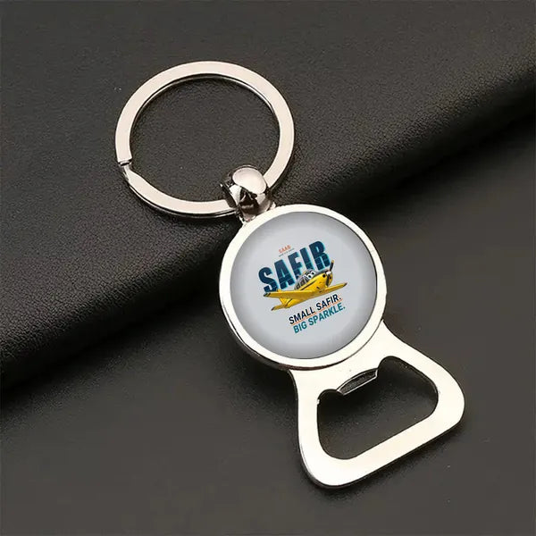 Saab 91D Safir - Cartoon - Bottle Opener Key Chain - Light Gray