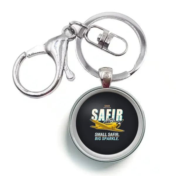 Saab 91D Safir - Cartoon - Circle Key Chain - Black