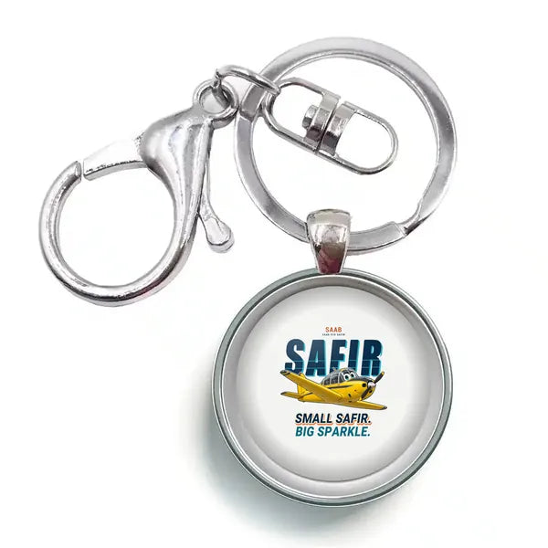 Saab 91D Safir - Cartoon - Circle Key Chain - White