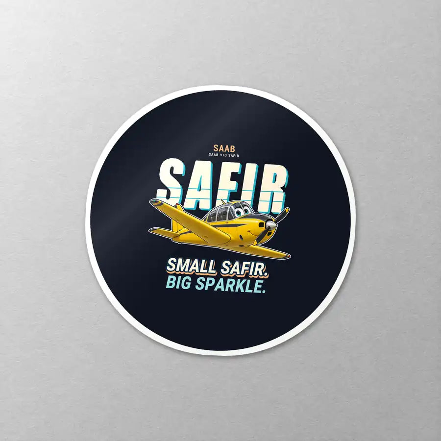 Saab 91D Safir - Cartoon - Circle Sticker - Close-up