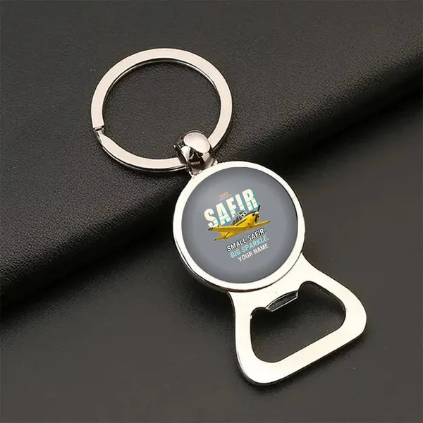 Saab 91D Safir - Cartoon + Name - Bottle Opener Key Chain - Gray