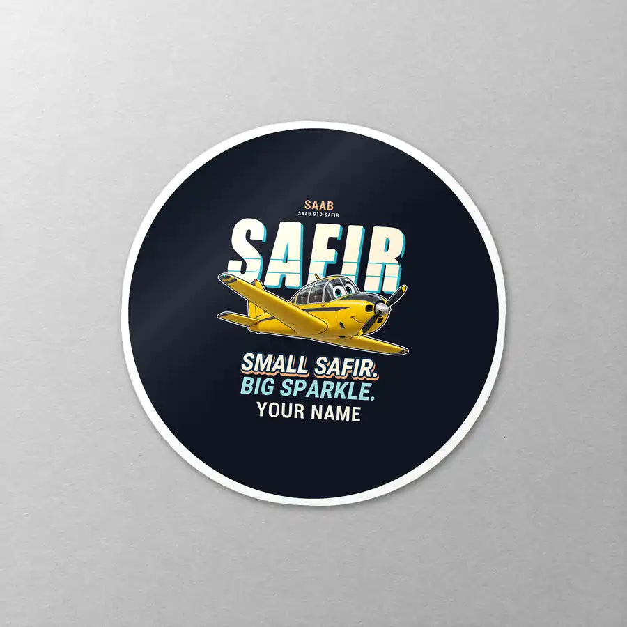 Saab 91D Safir - Cartoon + Name - Circle Sticker - Close-up