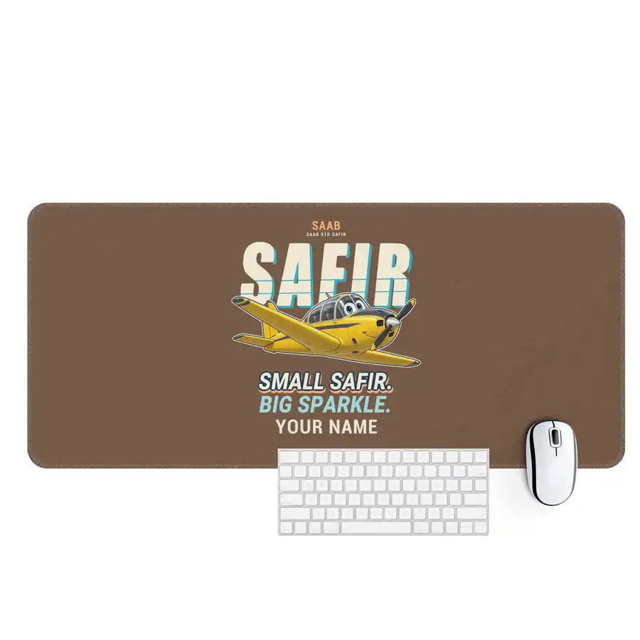 Saab 91D Safir - Cartoon + Name - Desk Mat - Brown