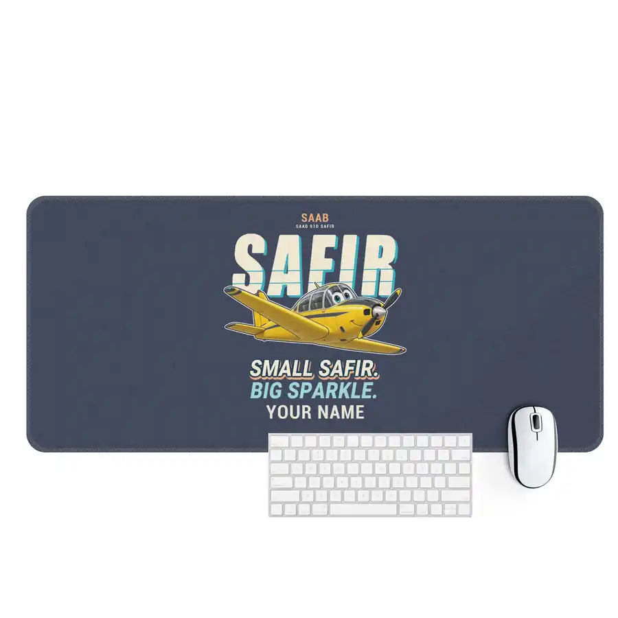 Saab 91D Safir - Cartoon + Name - Desk Mat - Navy Blue