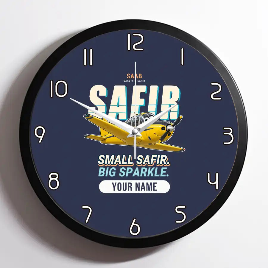 Saab 91D Safir - Cartoon + Name - Framed - Navy Blue