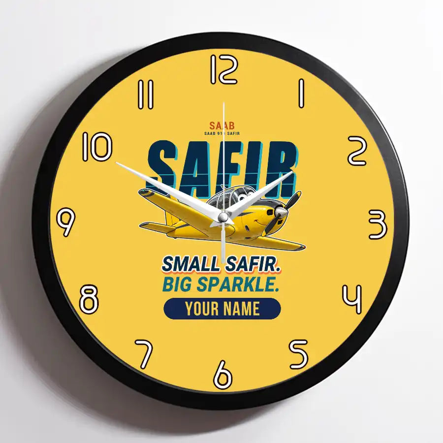 Saab 91D Safir - Cartoon + Name - Framed - Yellow