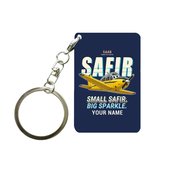 Saab 91D Safir - Cartoon + Name - Key Chain - Navy Blue