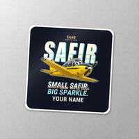 Thumbnail for Saab 91D Safir - Cartoon + Name - Square Sticker - Close-up