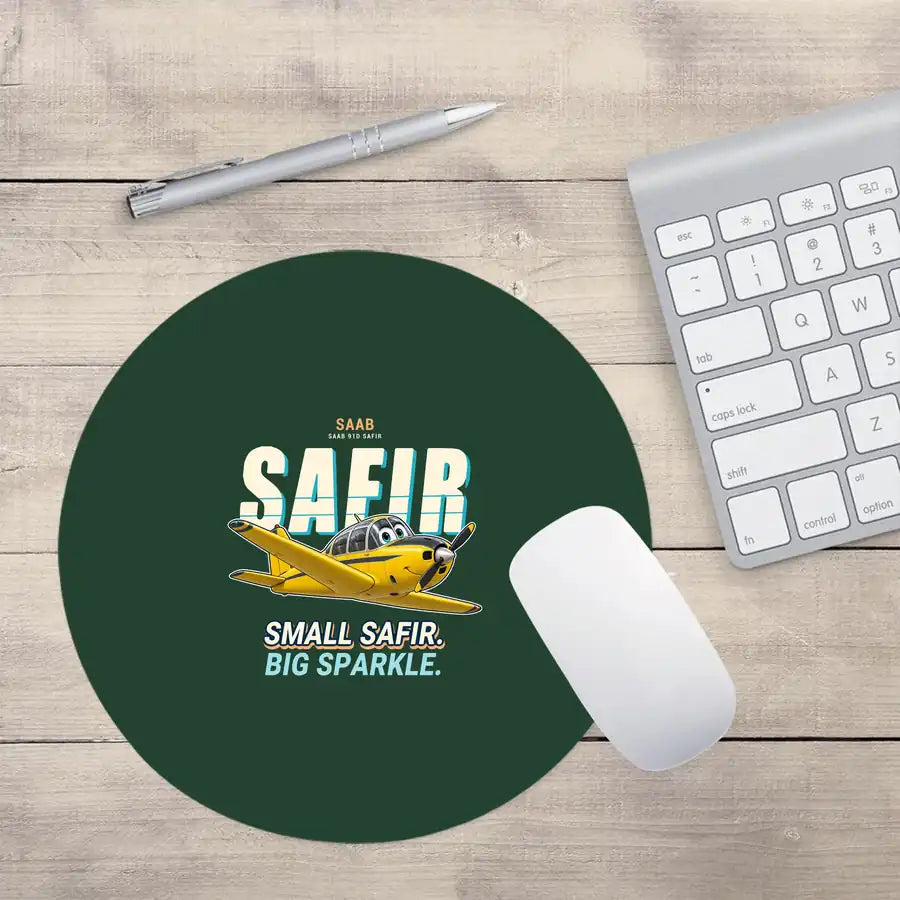 Saab 91D Safir - Cartoon - Round Mouse Pad - Dark Green