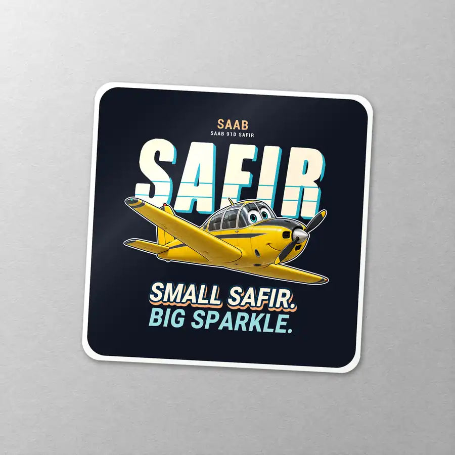Saab 91D Safir - Cartoon - Square Sticker - Close-up