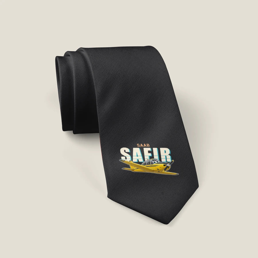 Saab 91D Safir - Cartoon - Tie - Black