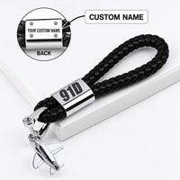 Thumbnail for Saab 91D Safir - Leather Key Chain - Braided Leather - Tag - Black + Name