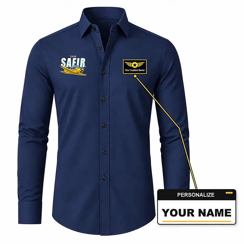 Saab 91D Safir - Long Sleeve Shirt - Cartoon - Dark Blue + NAME