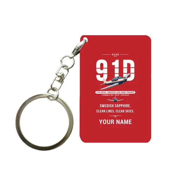 Saab 91D Safir - Original + Name - Key Chain - Red