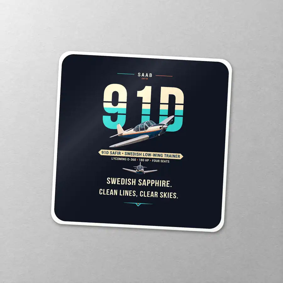 Saab 91D Safir - Original - Square Sticker - Close-up