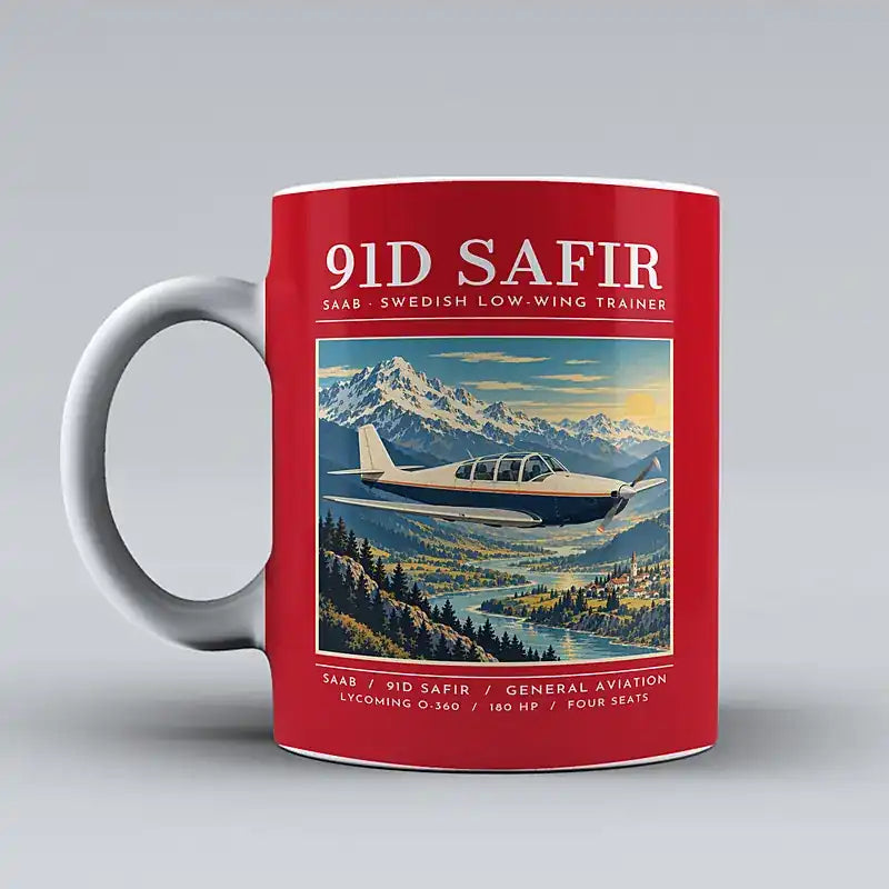 Saab 91D Safir - Poster - Mug - Red