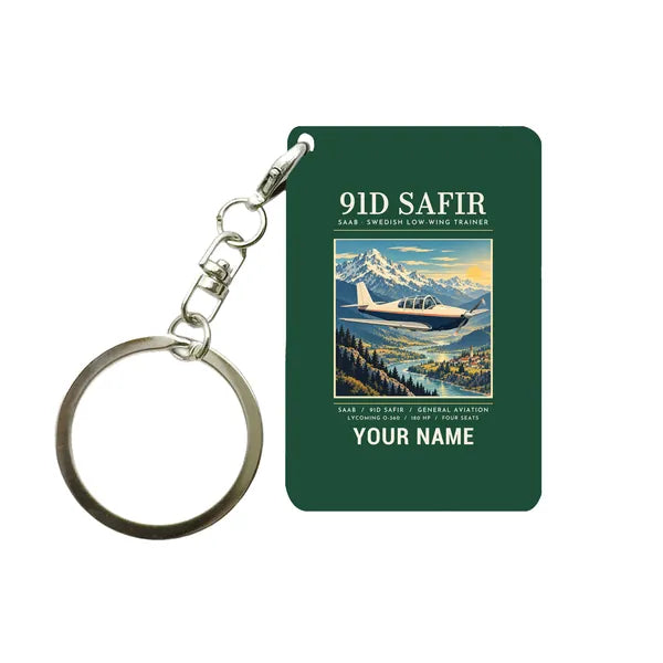 Saab 91D Safir - Poster + Name - Key Chain - Dark Green