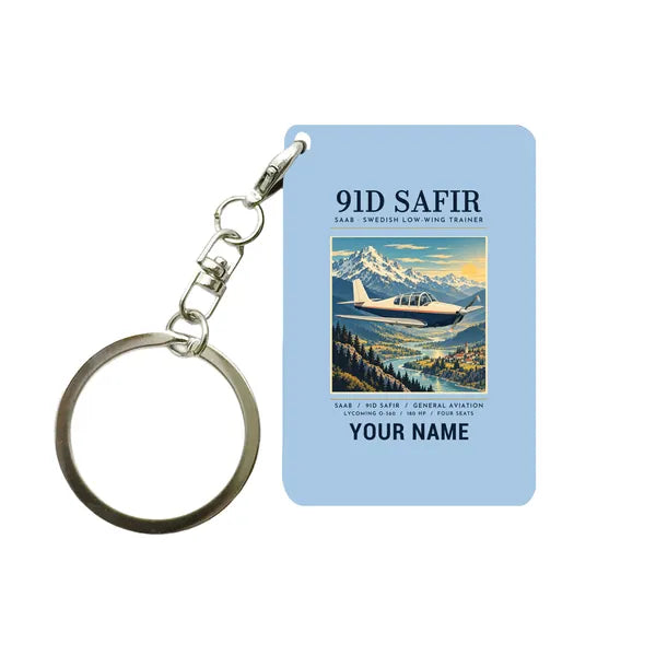 Saab 91D Safir - Poster + Name - Key Chain - Light Blue
