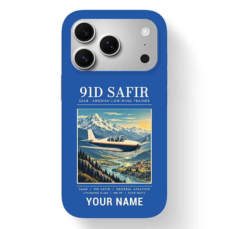 Saab 91D Safir - Poster + Name - MagSafe iPhone 17 Pro - Blue