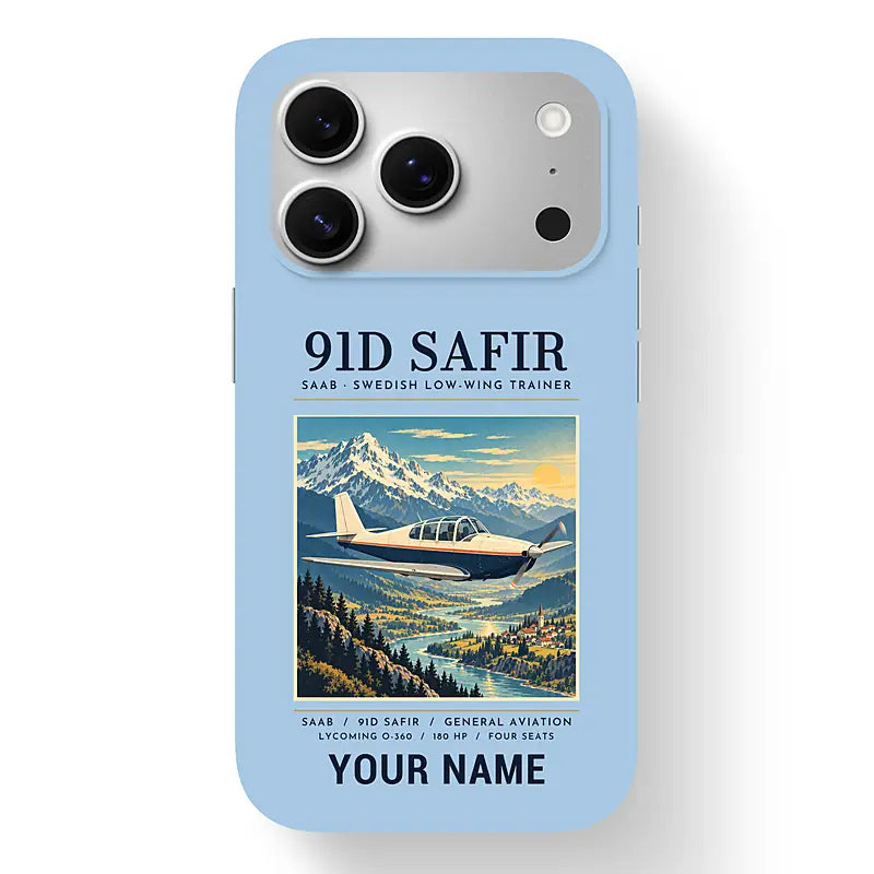 Saab 91D Safir - Poster + Name - MagSafe iPhone 17 Pro - Light Blue