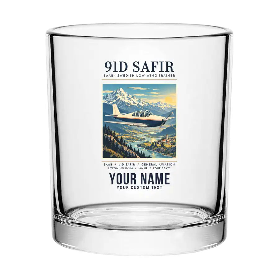 Saab 91D Safir - Poster + Name - Special Whiskey Glass