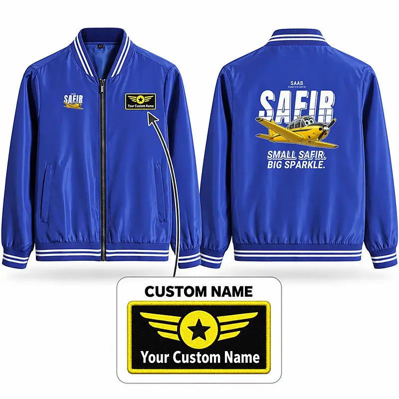 Saab 91D Safir Stylish Jackets - Baseball Collar - Cartoon + Name - Royal Blue