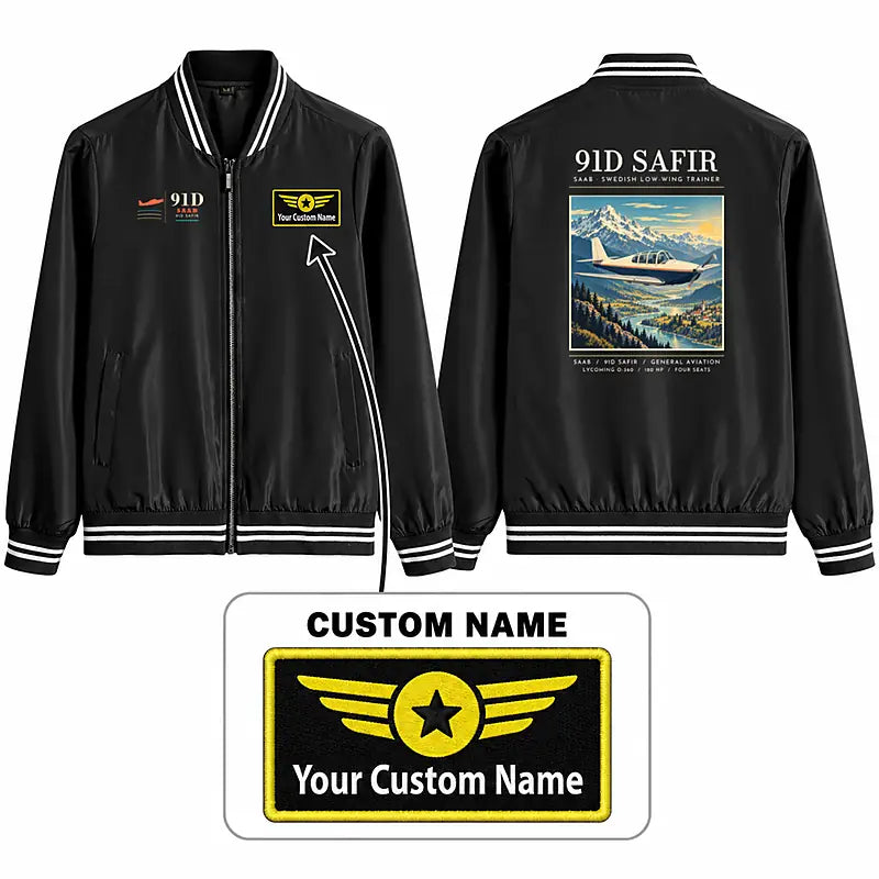 Saab 91D Safir Stylish Jackets - Baseball Collar - Poster + Name - Black