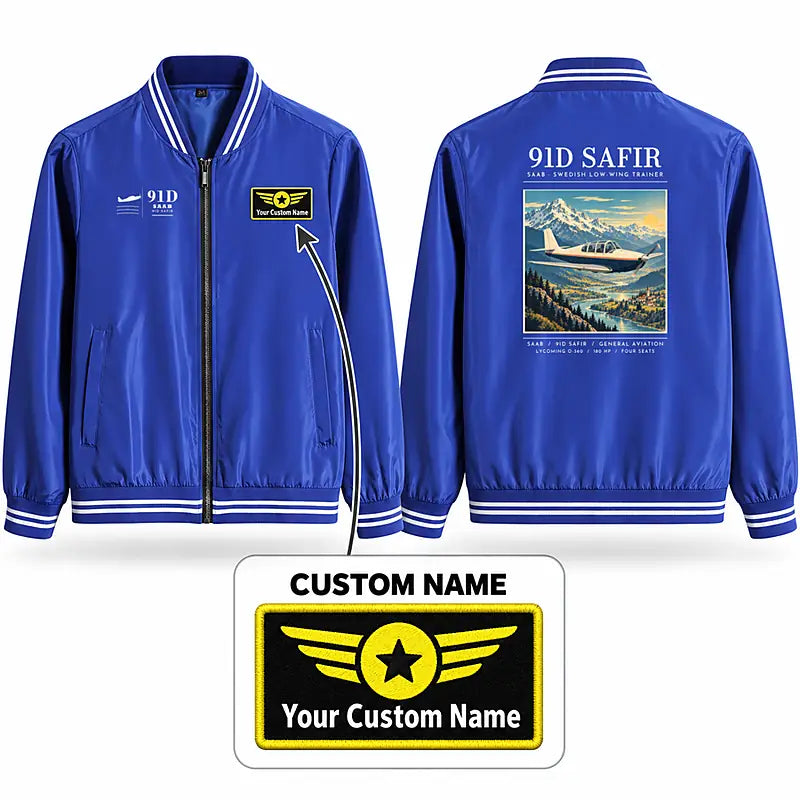 Saab 91D Safir Stylish Jackets - Baseball Collar - Poster + Name - Royal Blue