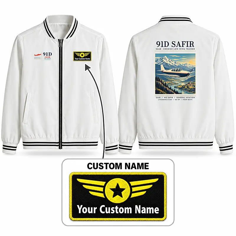 Saab 91D Safir Stylish Jackets - Baseball Collar - Poster + Name - White